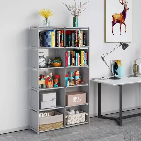 JIUYOTREE 6-Tiers Portable Bookshelf with Fabric Cloth
