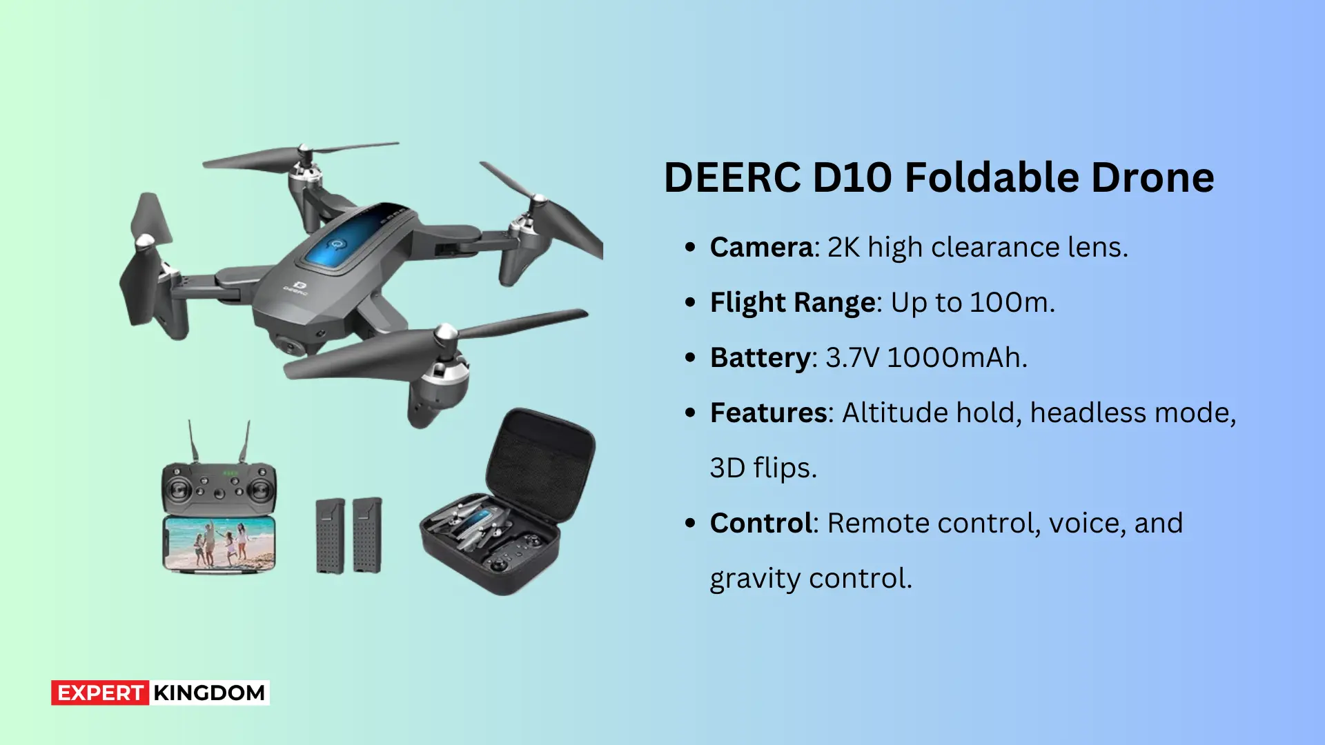 The DEERC D10 Drone is designed for the modern aerial photographer. With its 2K camera and FPV real-time transmission, it provides stable and clear views.