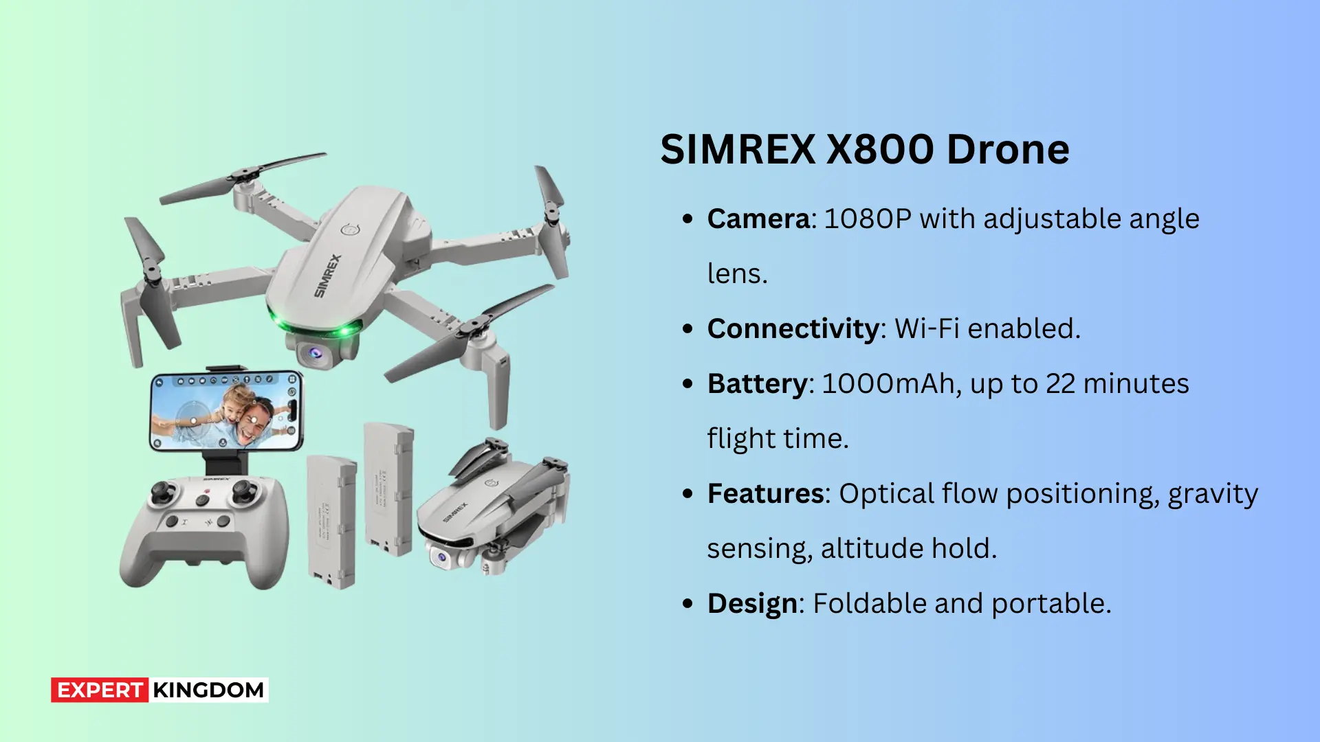 The SIMREX X800 Drone is a mini marvel, perfect for capturing life's moments from the skies.