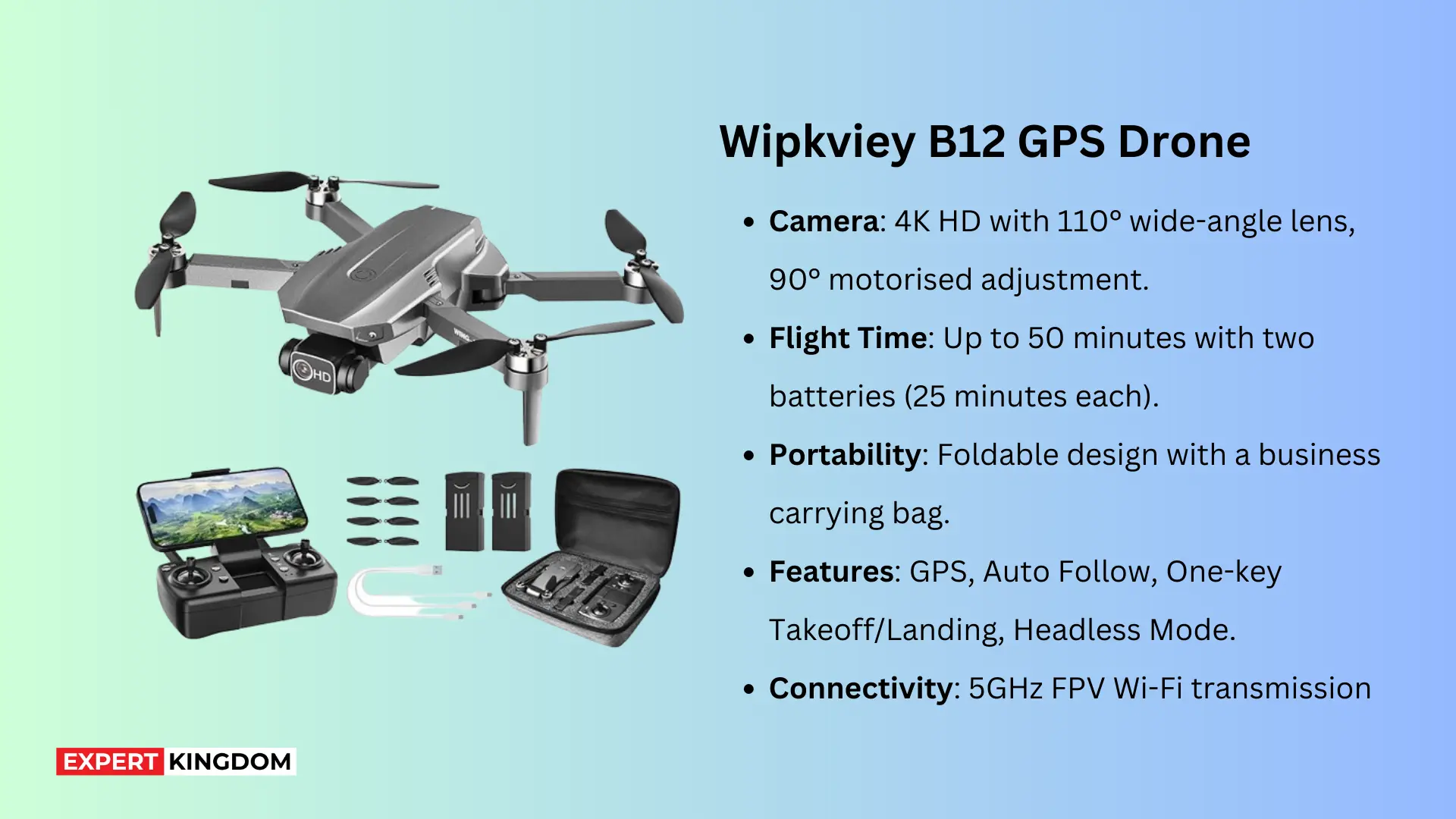 The Wipkviey B12 is a compact and multifaceted drone, perfect for both novice and experienced pilots.