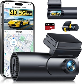 GKU 4K Dash Cam Front and Rear 5GHz WiFi Dashcam with 64GB SD Card
