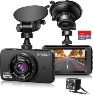 ORSKEY Dash Cam for Cars Front and Rear