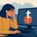 Illustration of a person sitting at a computer displaying a Tumblr error symbol, representing a Tumblr outage.