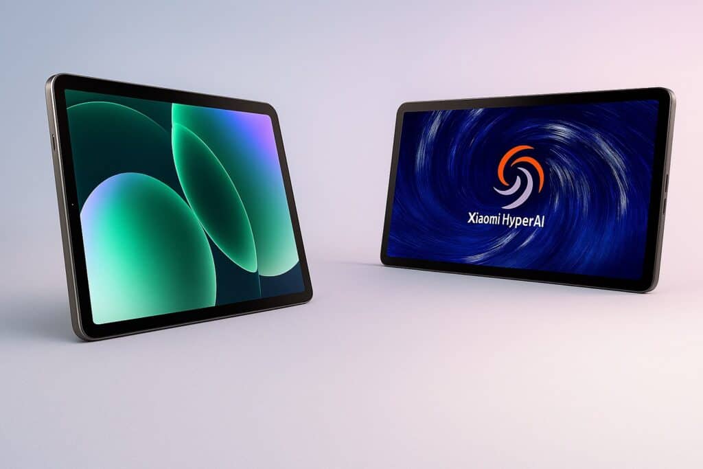 Two Xiaomi Pad 8 tablets displayed on a soft studio background showing their 3.2K screens and slim design.