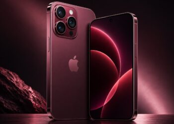 iPhone 18 Pro in dark cherry finish with dual view showcasing premium design and camera system