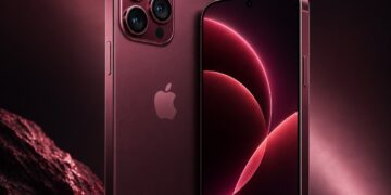 iPhone 18 Pro in dark cherry finish with dual view showcasing premium design and camera system