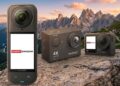 A feature image showcasing three distinct action cameras set against a dramatic, scenic mountain landscape during a golden hour sunset.